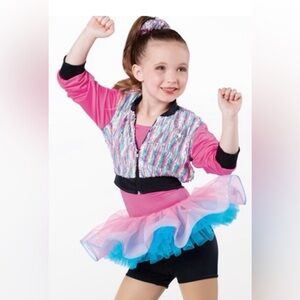 Weissman Showtime Lip Gloss Dance Costume Rainbow Sequin Jacket Tutu IC